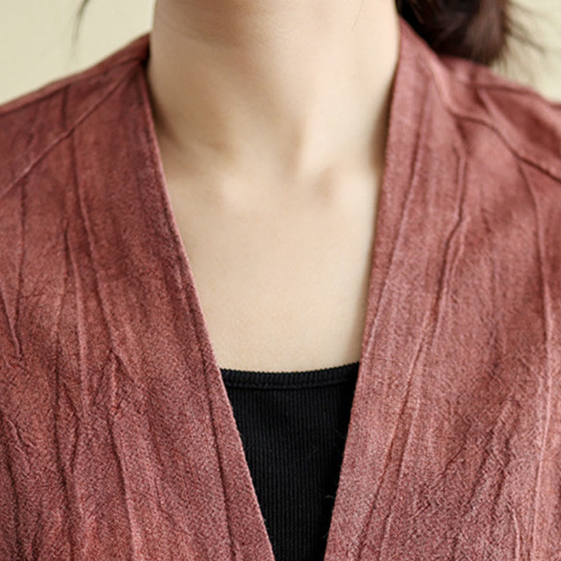 Plain Long Sleeve Women's Cotton Linen Jacket With Pockets