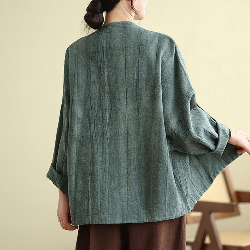 Plain Long Sleeve Women's Cotton Linen Jacket With Pockets
