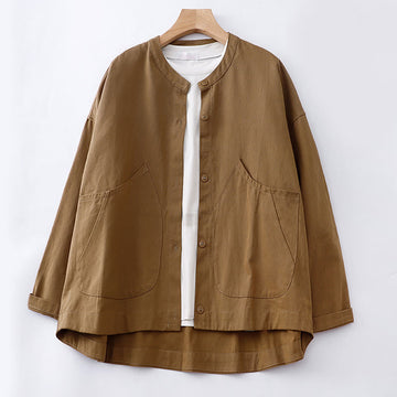 Breathable Cotton Crew Neck Long Sleeve Jacket for Mindful Daily Wear
