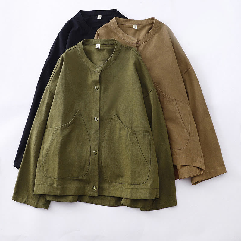 Breathable Cotton Crew Neck Long Sleeve Jacket for Mindful Daily Wear