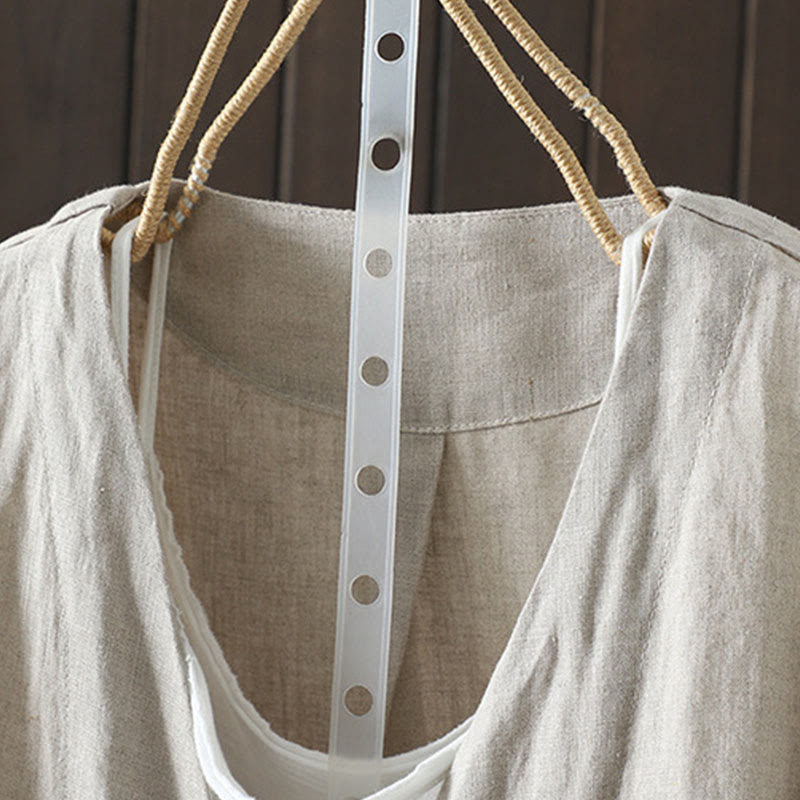 Pure Color V-neck Women's Cotton Jacket With Pockets