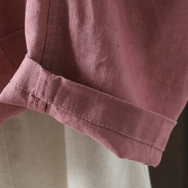 Pure Color V-neck Women's Cotton Jacket With Pockets