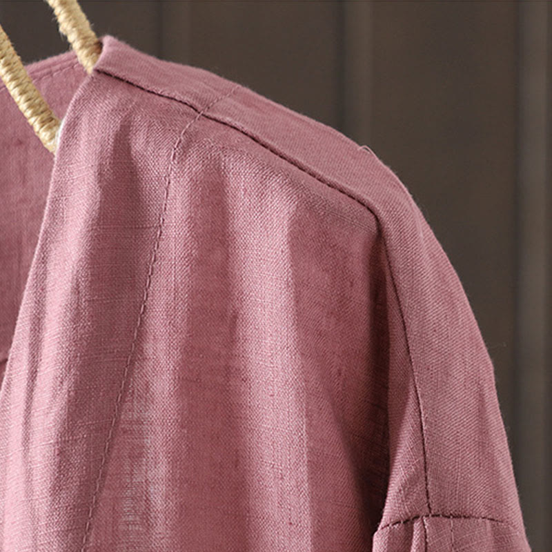 Pure Color V-neck Women's Cotton Jacket With Pockets