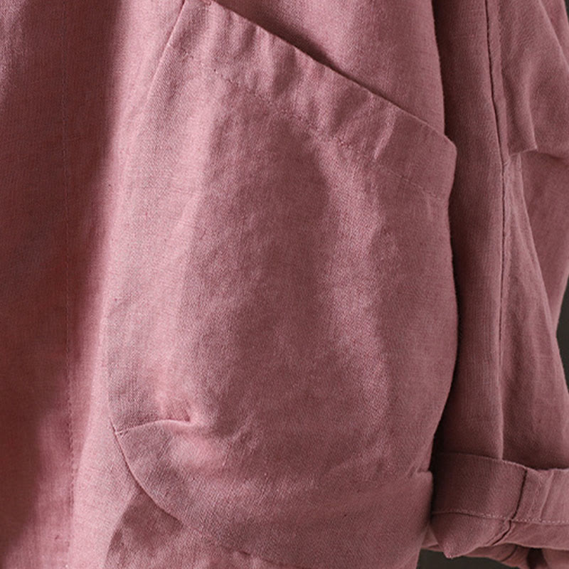 Pure Color V-neck Women's Cotton Jacket With Pockets