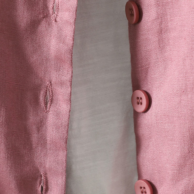 Pure Color V-neck Women's Cotton Jacket With Pockets