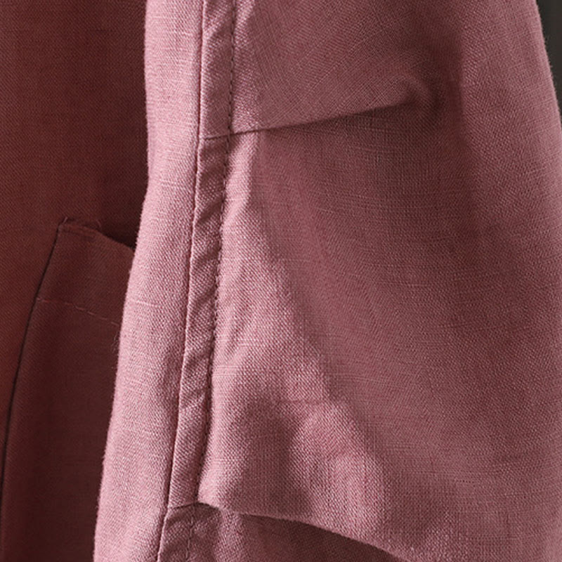 Pure Color V-neck Women's Cotton Jacket With Pockets