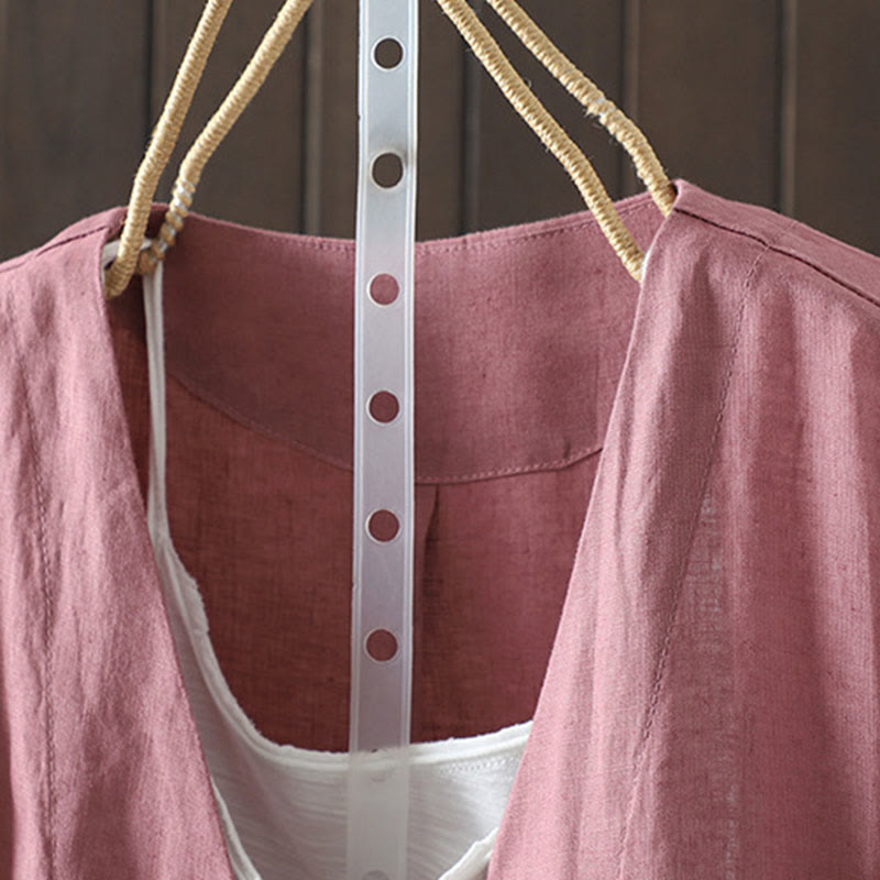 Pure Color V-neck Women's Cotton Jacket With Pockets