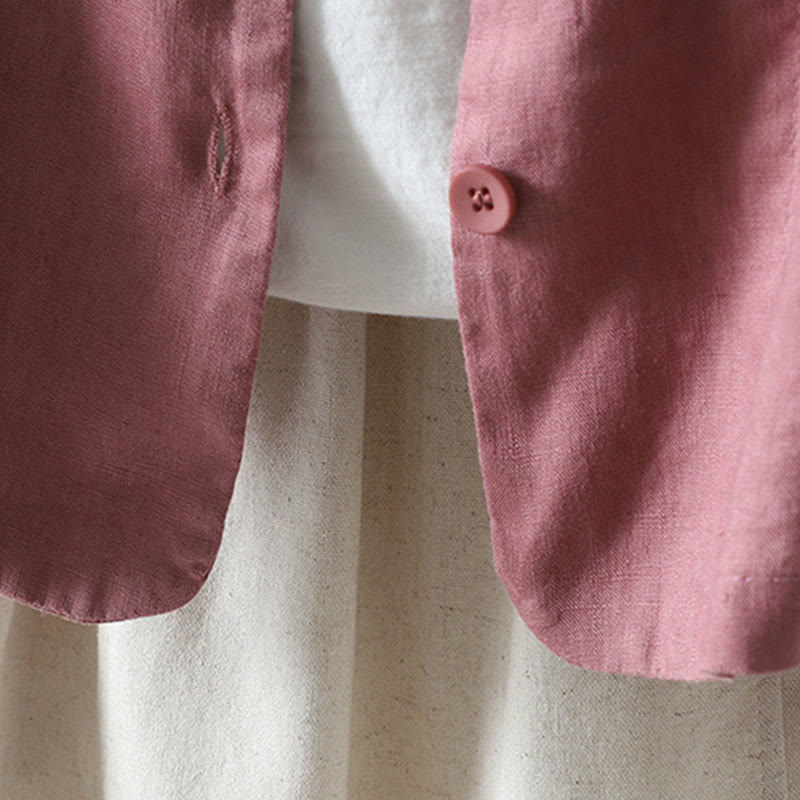 Pure Color V-neck Women's Cotton Jacket With Pockets