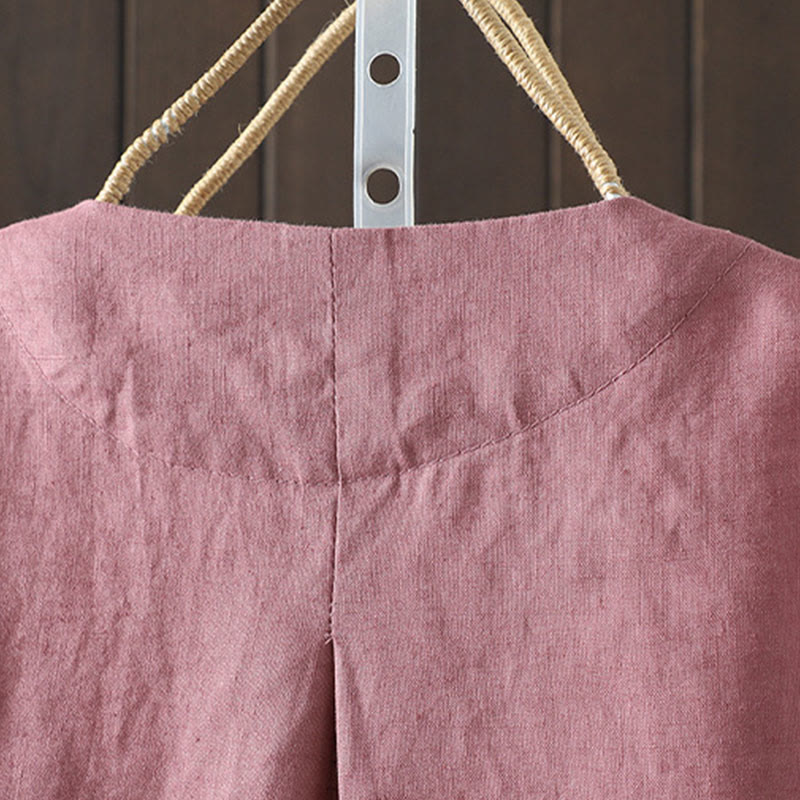 Pure Color V-neck Women's Cotton Jacket With Pockets