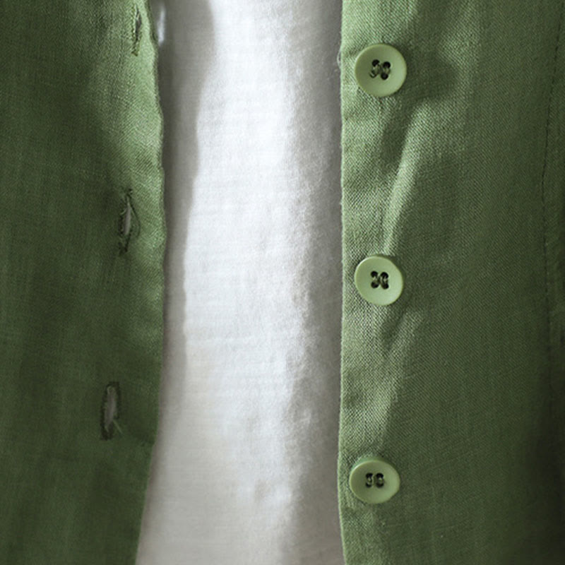 Pure Color V-neck Women's Cotton Jacket With Pockets