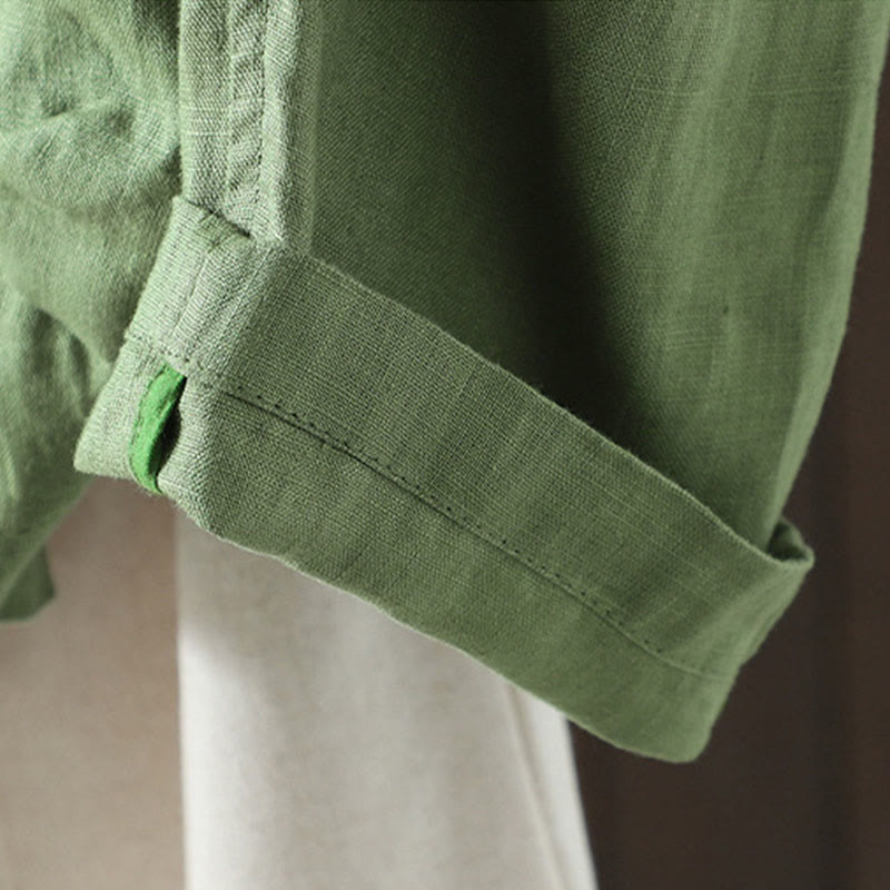 Pure Color V-neck Women's Cotton Jacket With Pockets