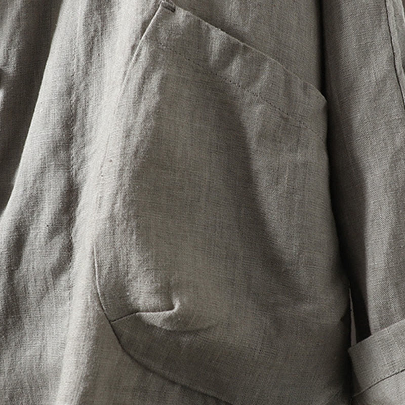 Pure Color V-neck Women's Cotton Jacket With Pockets