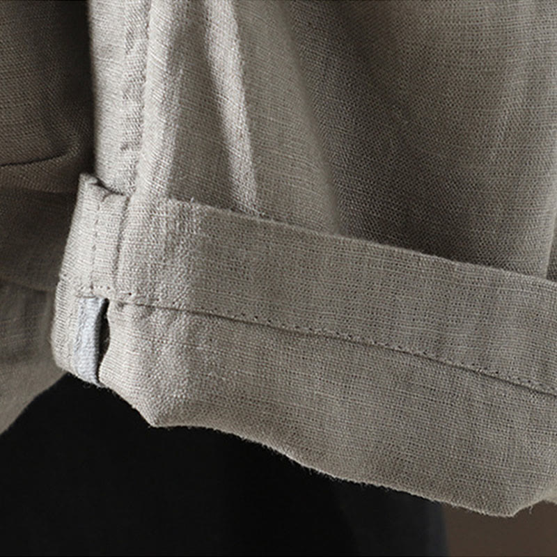 Pure Color V-neck Women's Cotton Jacket With Pockets
