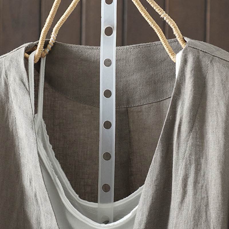 Pure Color V-neck Women's Cotton Jacket With Pockets