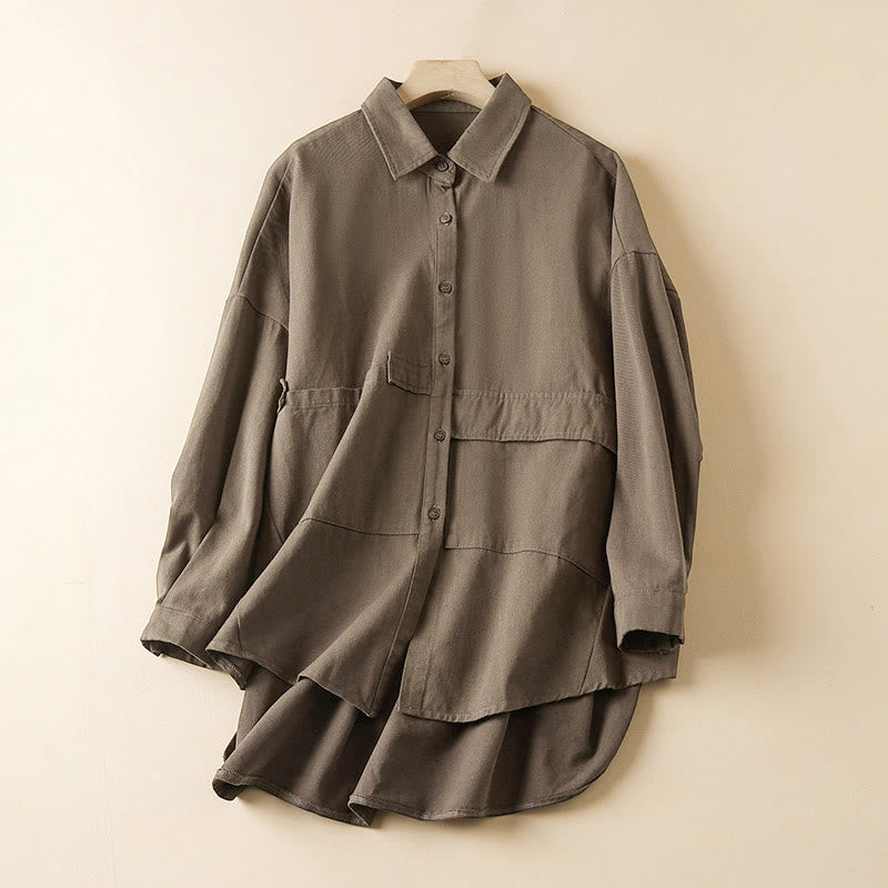 Fall Irregular Design Long Sleeve Women's Cotton Linen Lapel Jacket With Pockets