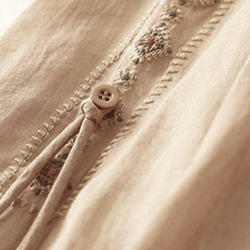 Ethnic Vintage Embroidery Button Design Women's Cotton Linen 7-8 Length Skirt