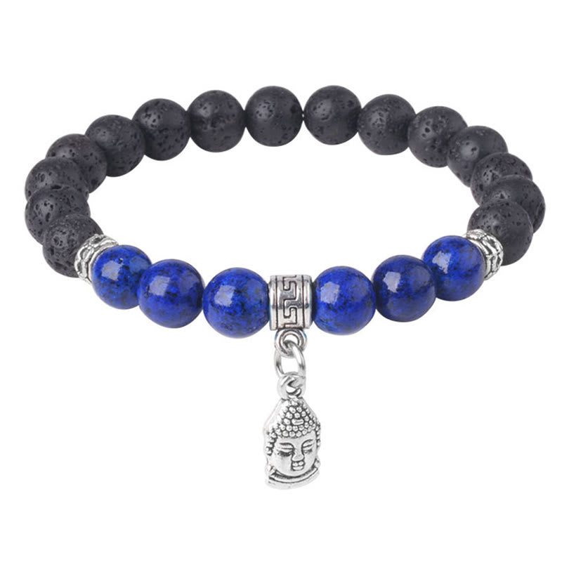 Natural Black Lava Rock Beaded Bracelet with Symbolic Animal Charm