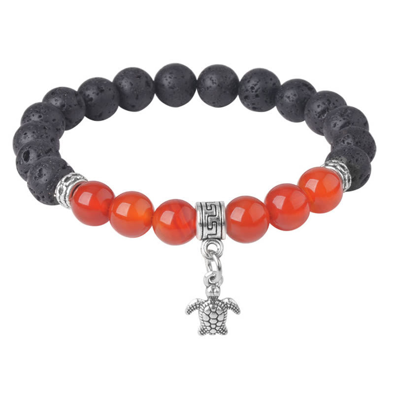 Natural Black Lava Rock Beaded Bracelet with Symbolic Animal Charm
