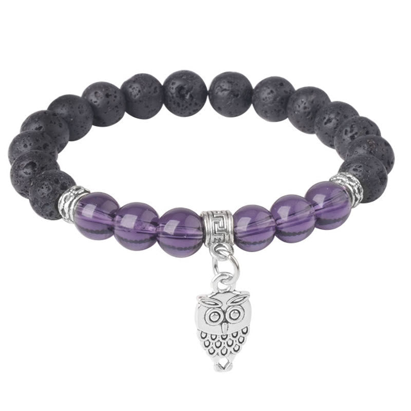 Natural Black Lava Rock Beaded Bracelet with Symbolic Animal Charm