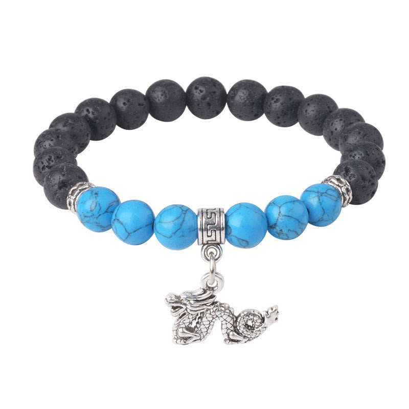 Natural Black Lava Rock Beaded Bracelet with Symbolic Animal Charm