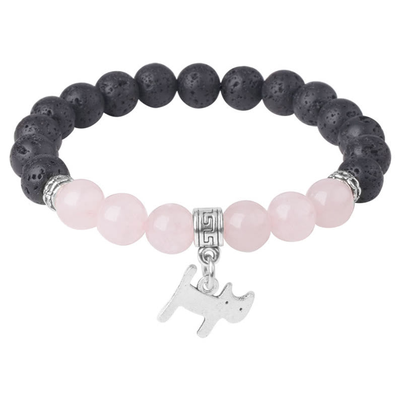 Natural Black Lava Rock Beaded Bracelet with Symbolic Animal Charm