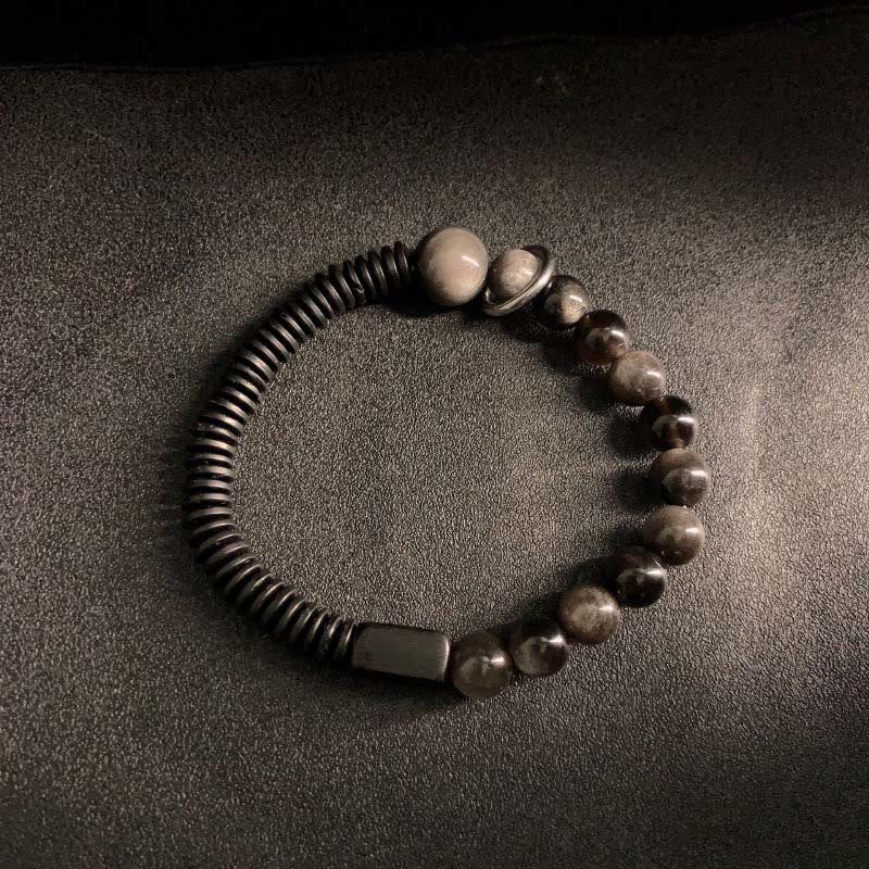 Reflective Silver Sheen Obsidian, Ebony Wood & Coconut Shell Grounding Bracelet