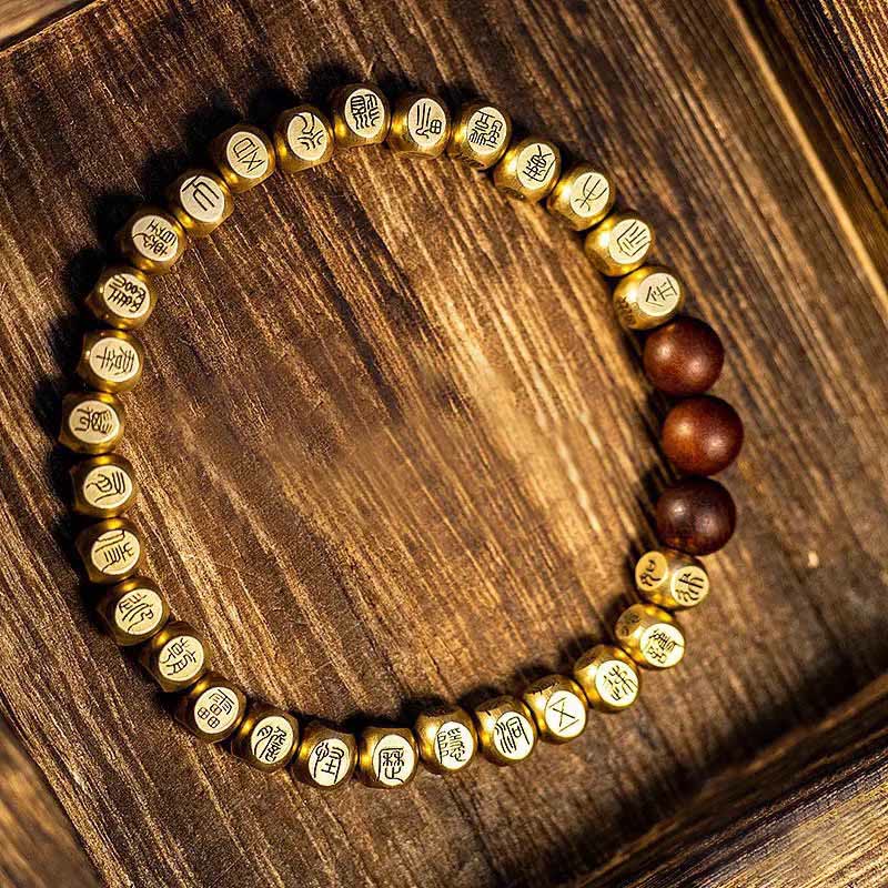 Adjustable Lightning Struck Jujube Wood Bead Bracelet with Copper and Brass Accents
