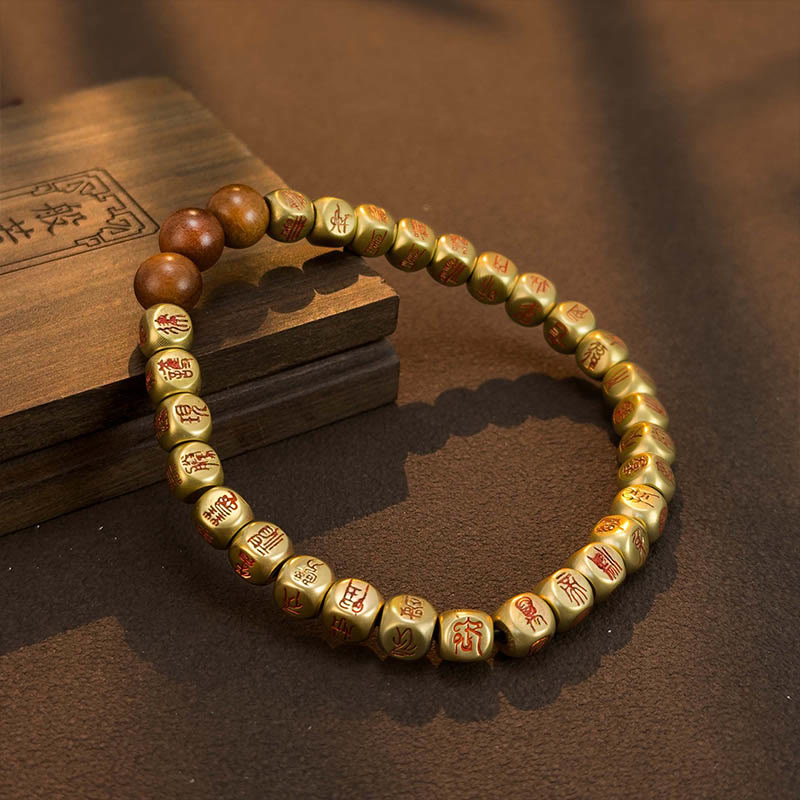 Adjustable Lightning Struck Jujube Wood Bead Bracelet with Copper and Brass Accents