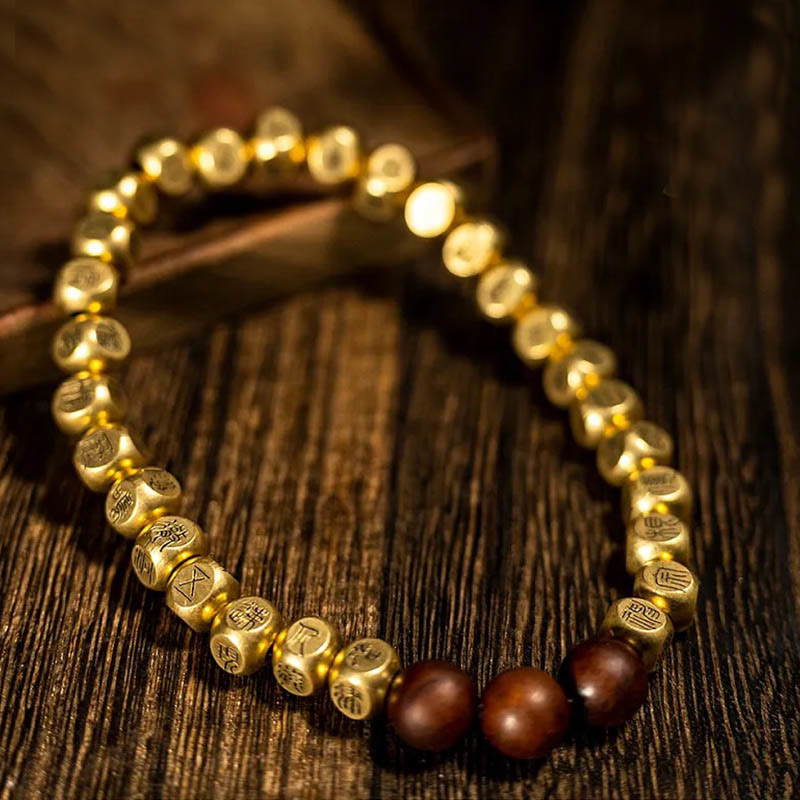 Adjustable Lightning Struck Jujube Wood Bead Bracelet with Copper and Brass Accents