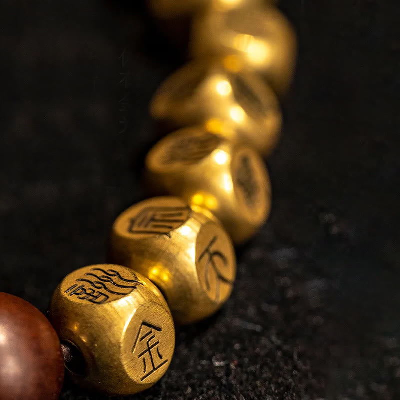Adjustable Lightning Struck Jujube Wood Bead Bracelet with Copper and Brass Accents