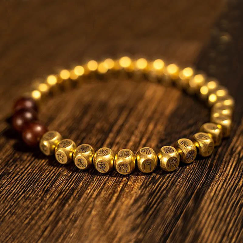 Adjustable Lightning Struck Jujube Wood Bead Bracelet with Copper and Brass Accents