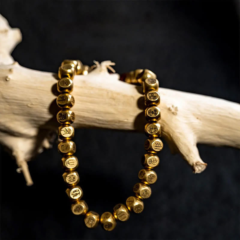Adjustable Lightning Struck Jujube Wood Bead Bracelet with Copper and Brass Accents