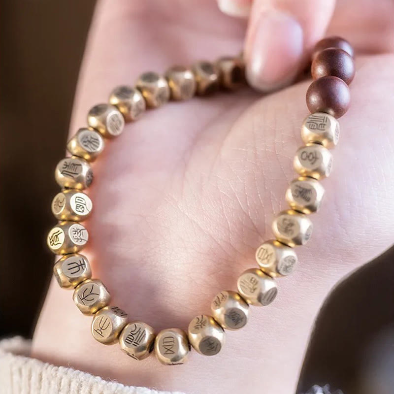 Adjustable Lightning Struck Jujube Wood Bead Bracelet with Copper and Brass Accents