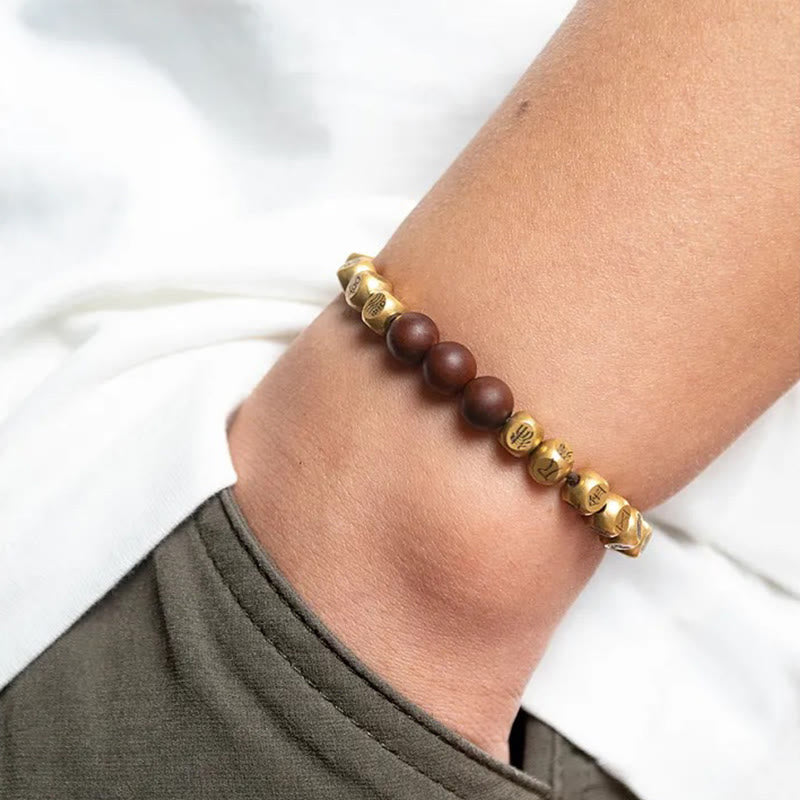 Adjustable Lightning Struck Jujube Wood Bead Bracelet with Copper and Brass Accents