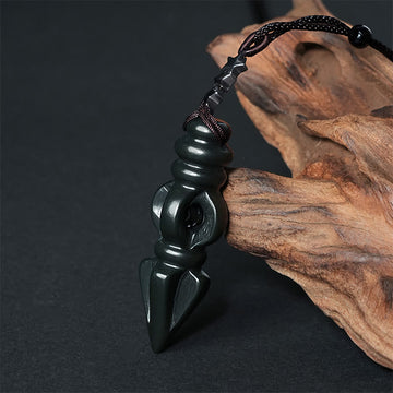 Tibetan Hetian Cyan Jade Pestle Vajra Dorje Star Harmony Necklace Pendant