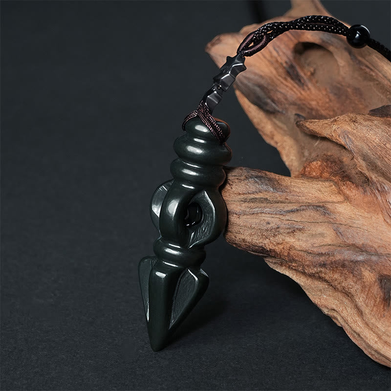 Tibetan Hetian Cyan Jade Pestle Vajra Dorje Star Harmony Necklace Pendant