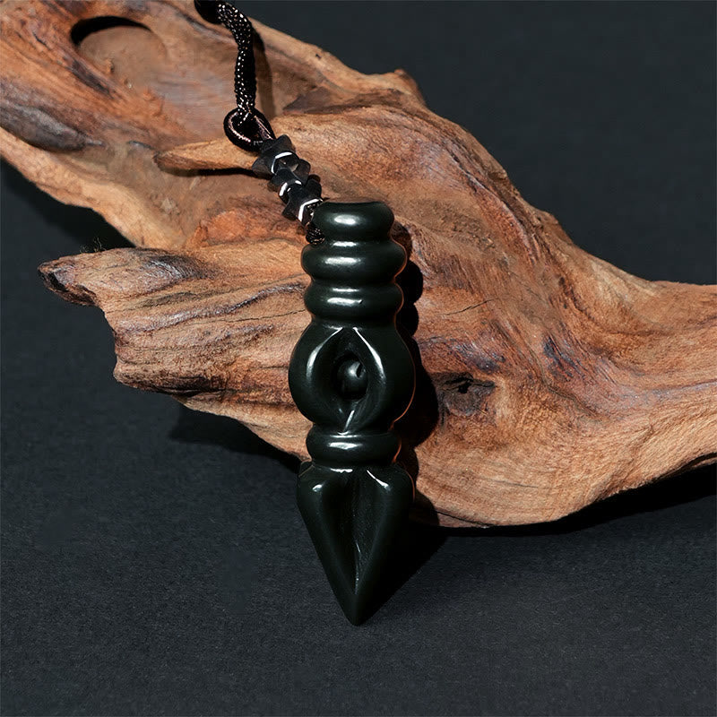Tibetan Hetian Cyan Jade Pestle Vajra Dorje Star Harmony Necklace Pendant