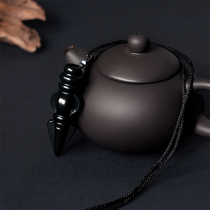 Tibetan Hetian Cyan Jade Pestle Vajra Dorje Star Harmony Necklace Pendant