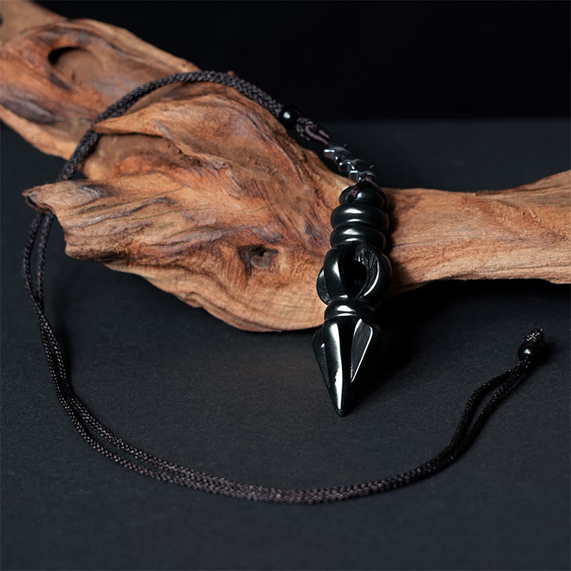 Tibetan Hetian Cyan Jade Pestle Vajra Dorje Star Harmony Necklace Pendant