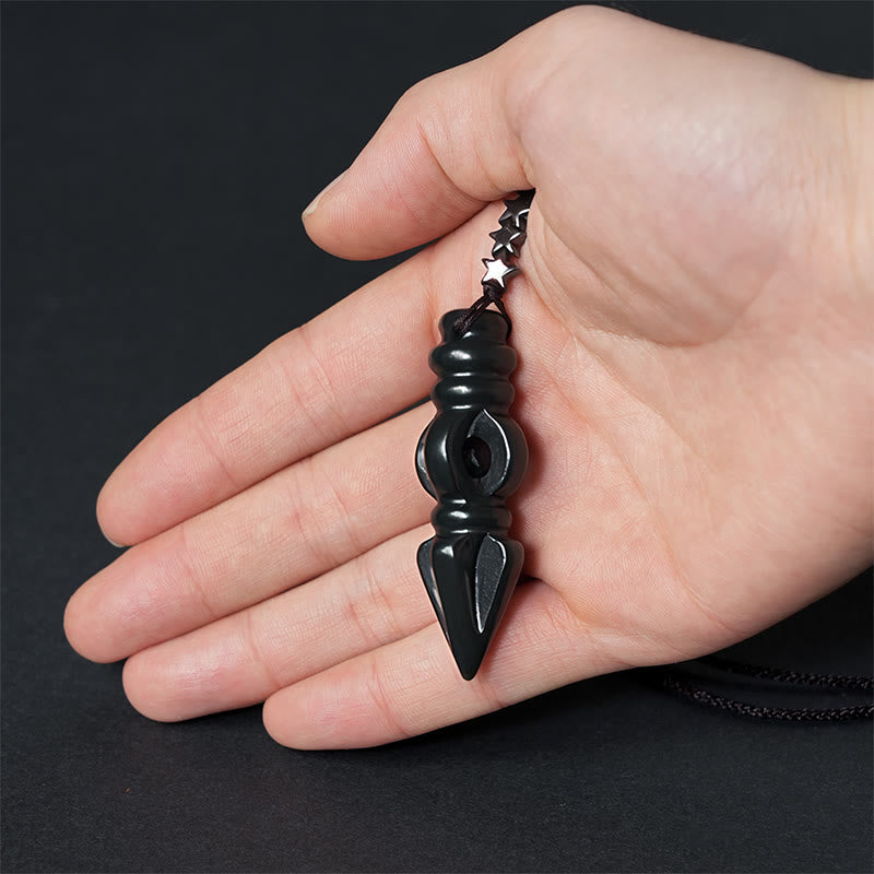 Tibetan Hetian Cyan Jade Pestle Vajra Dorje Star Harmony Necklace Pendant