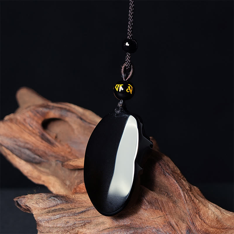 Natural Black Obsidian Amphioxus Strength Necklace Pendant