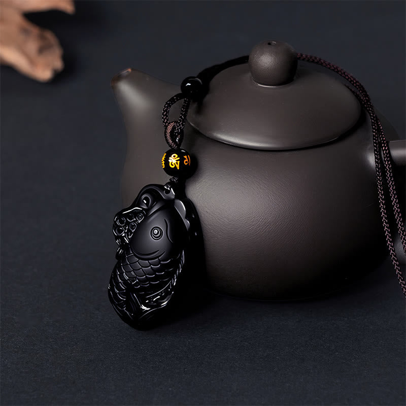 Natural Black Obsidian Amphioxus Strength Necklace Pendant