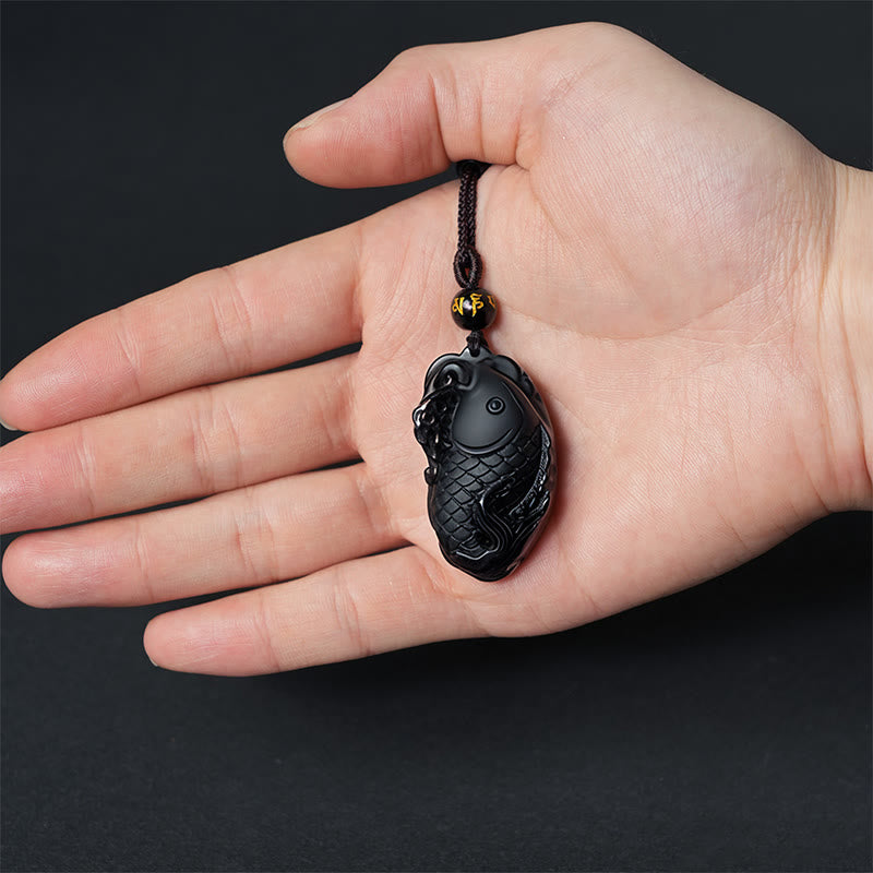 Natural Black Obsidian Amphioxus Strength Necklace Pendant