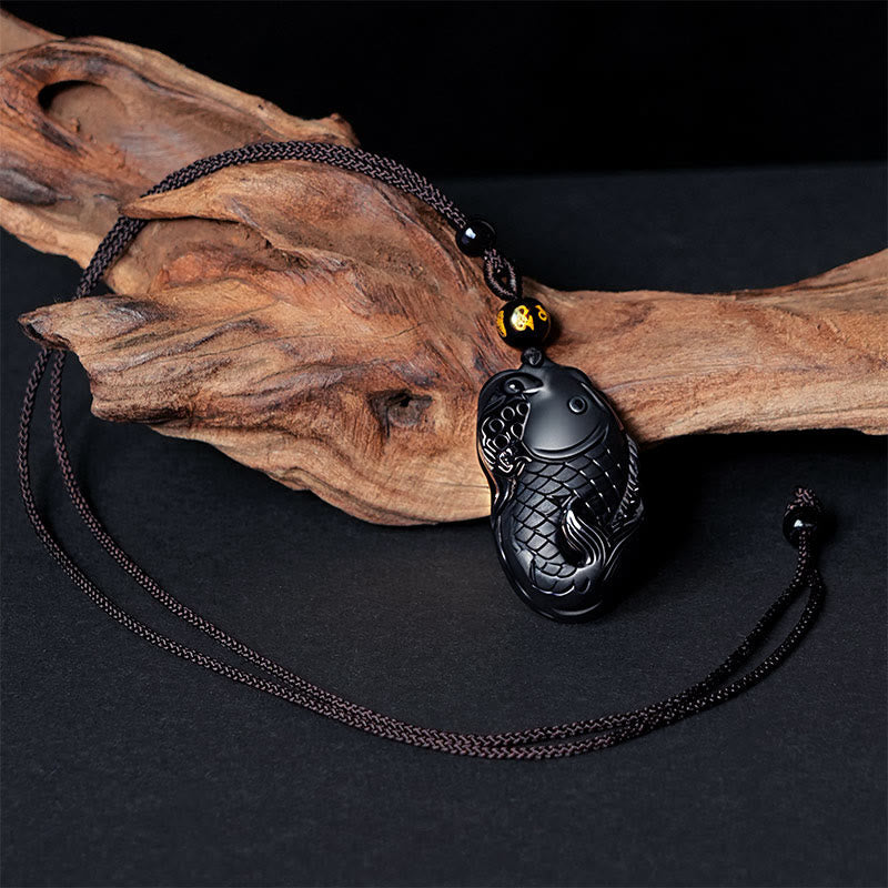 Natural Black Obsidian Amphioxus Strength Necklace Pendant