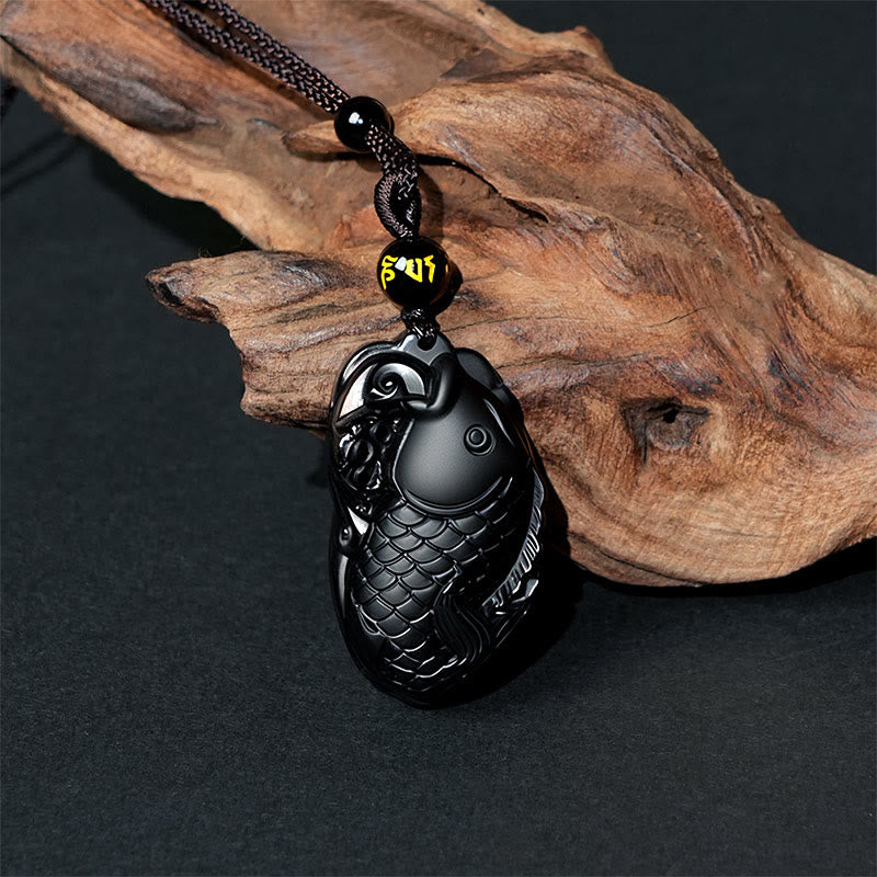 Natural Black Obsidian Amphioxus Strength Necklace Pendant