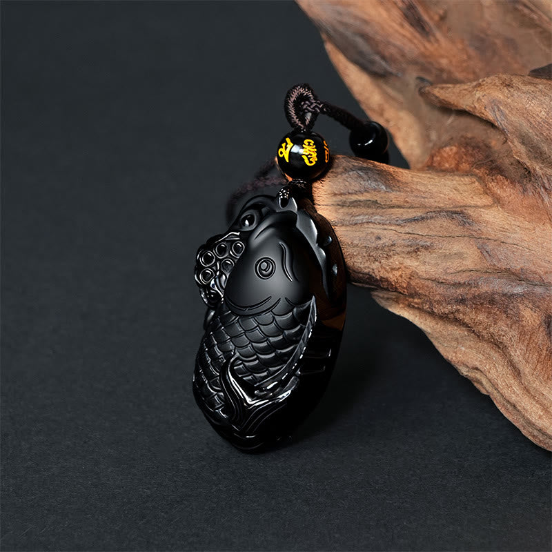 Natural Black Obsidian Amphioxus Strength Necklace Pendant