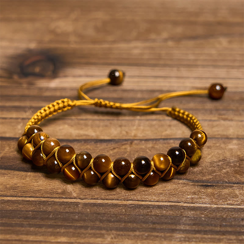 Natural Tiger Eye Cinnabar Hand-woven Double Row Beads Protection Bracelet