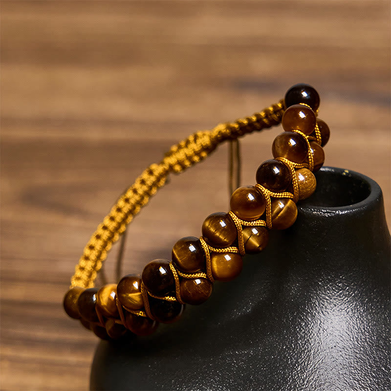Natural Tiger Eye Cinnabar Hand-woven Double Row Beads Protection Bracelet