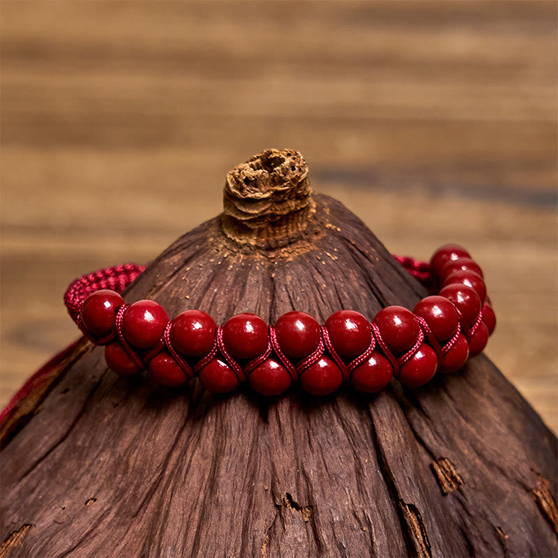 Natural Tiger Eye Cinnabar Hand-woven Double Row Beads Protection Bracelet