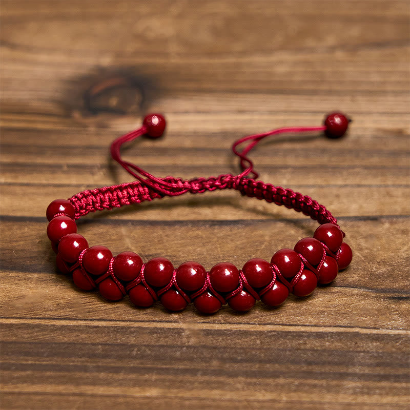 Natural Tiger Eye Cinnabar Hand-woven Double Row Beads Protection Bracelet